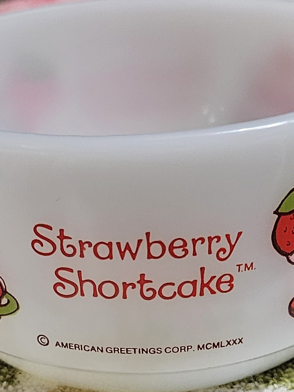 1980 Strawberry Shortcake Milk Glass Cereal Bowl